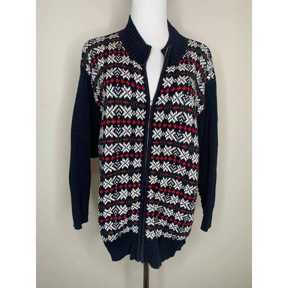 Elisabeth Liz & Co Black Red White ZIp Front Cardigan Sz 1 1X
